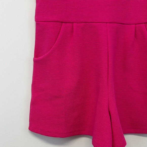 NWT Janie and Jack Girl 8 Pink Melon Textured Ruffle Shoulder Romper - Picture 5 of 8
